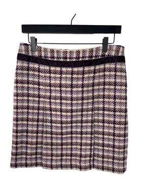 Loft Tweed Pleated Skirt Wool Blend Size 6 Purple Cream Plaid Mini